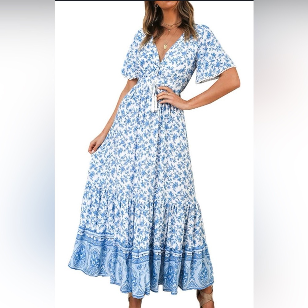Blue Floral Midi Dress